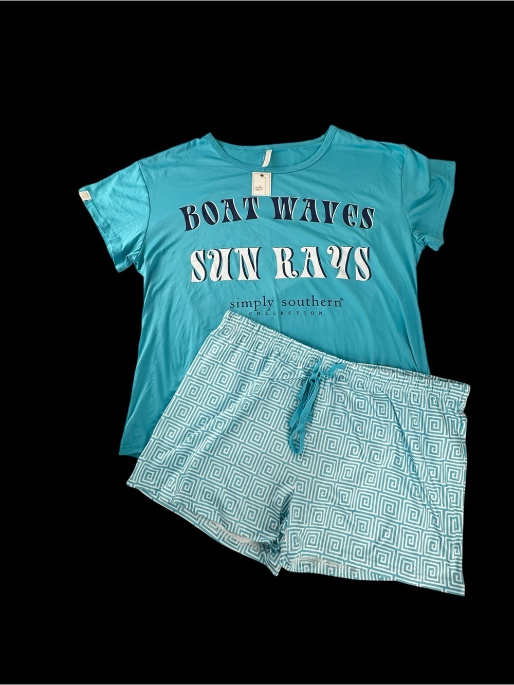 Simply Southern Turquoise Graphic Tee and Patterned Shorts Set